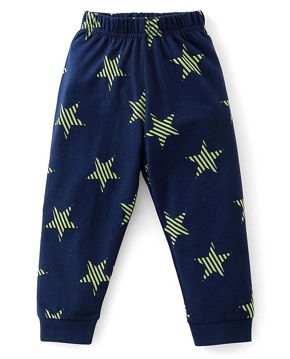 Babyhug Cotton Knit Full Sleeves Night Suit with Star Print - Navy Blue