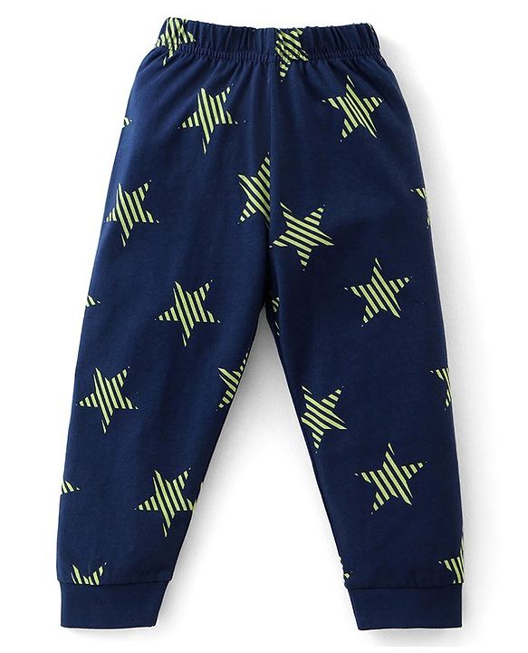 Babyhug Cotton Knit Full Sleeves Night Suit with Star Print - Navy Blue