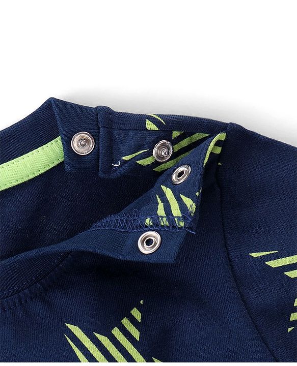 Babyhug Cotton Knit Full Sleeves Night Suit with Star Print - Navy Blue