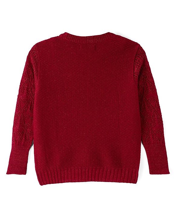 Pine Kids Knit Full Sleeves Solid Color Pullovers Sweater- Red