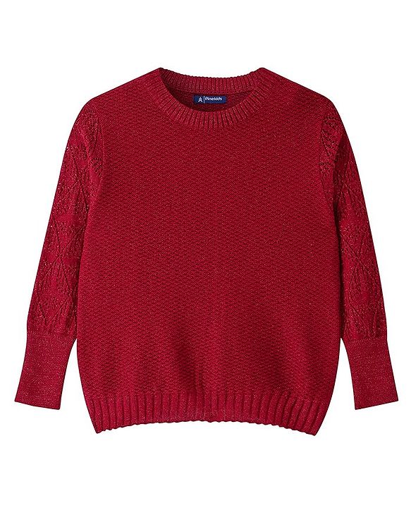 Pine Kids Knit Full Sleeves Solid Color Pullovers Sweater- Red