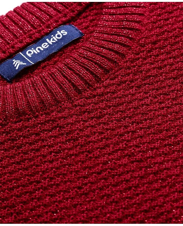 Pine Kids Knit Full Sleeves Solid Color Pullovers Sweater- Red