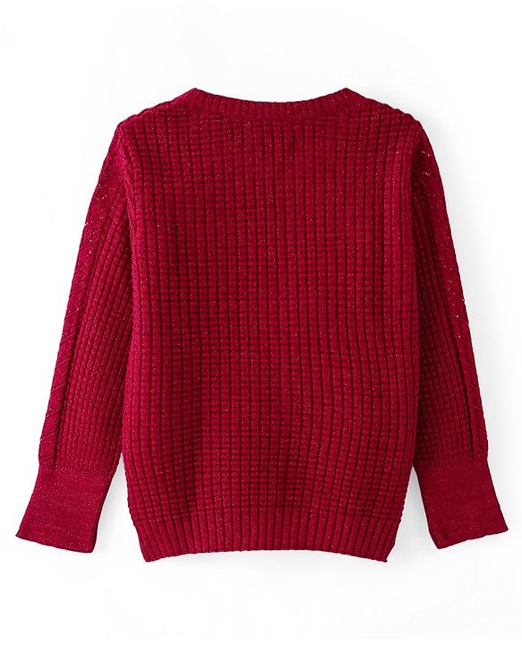 Pine Kids Full Sleeves Cable Knit Solid Pullover Sweater - Red