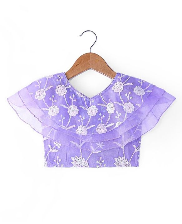 Babyhug Woven  Frill Sleeves Choli & Lehenga Set with Frilled Dupatta Sequin & Floral Embroidery  - Lavender
