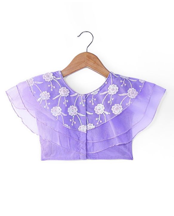 Babyhug Woven  Frill Sleeves Choli & Lehenga Set with Frilled Dupatta Sequin & Floral Embroidery  - Lavender