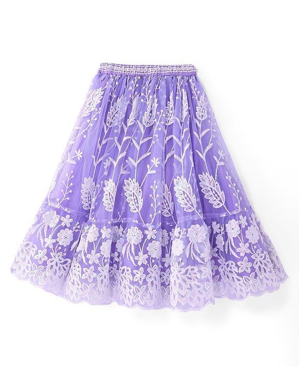 Babyhug Woven  Frill Sleeves Choli & Lehenga Set with Frilled Dupatta Sequin & Floral Embroidery  - Lavender