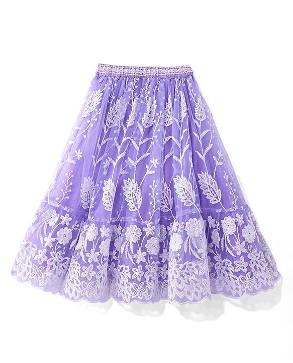 Babyhug Woven  Frill Sleeves Choli & Lehenga Set with Frilled Dupatta Sequin & Floral Embroidery  - Lavender