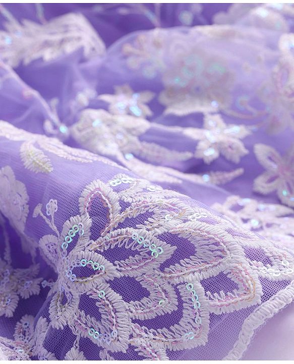 Babyhug Woven  Frill Sleeves Choli & Lehenga Set with Frilled Dupatta Sequin & Floral Embroidery  - Lavender