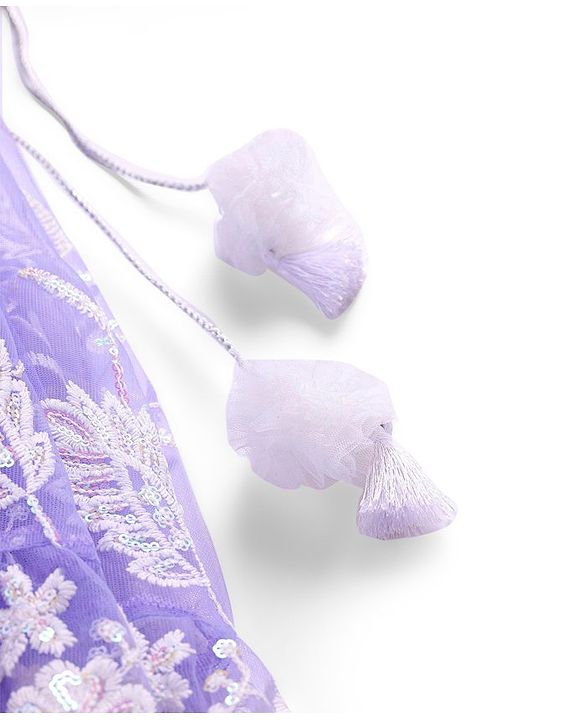 Babyhug Woven  Frill Sleeves Choli & Lehenga Set with Frilled Dupatta Sequin & Floral Embroidery  - Lavender