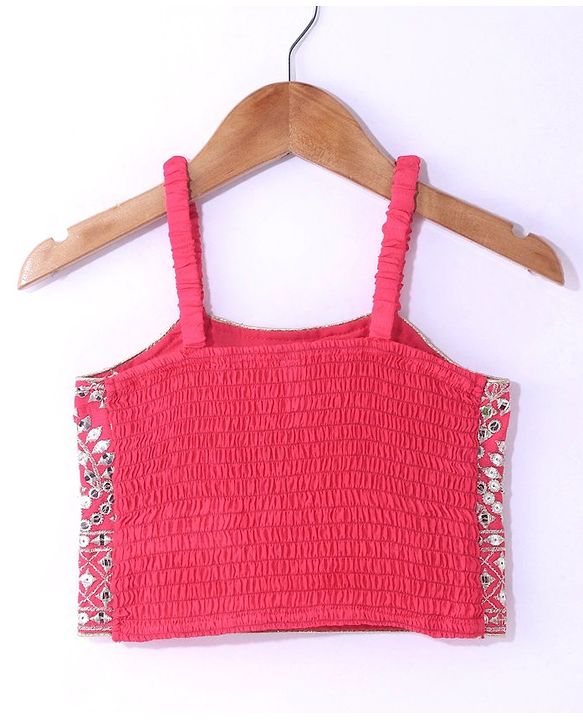 Babyhug Woven Sleeveless Mirror Work Embroidered Choli Lehenga & Duapatta Set- Hot Pink