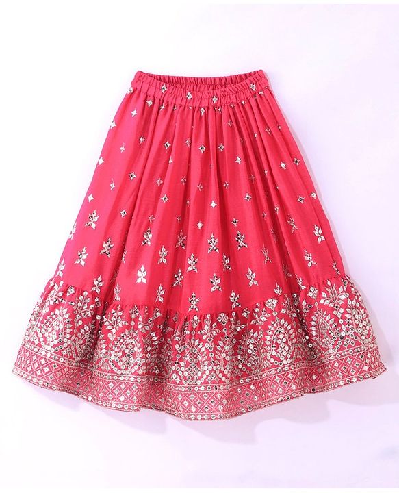Babyhug Woven Sleeveless Mirror Work Embroidered Choli Lehenga & Duapatta Set- Hot Pink