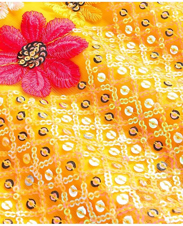 Babyhug Woven Frill Sleeves Net Floral Embroidered Kurti Palazzo & Dupatta Set - Yellow
