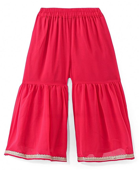 Babyhug Woven Three Fourth Sleeves Sequined Embroidered Kurti & Gharara Set with Dupatta - Fuschia
