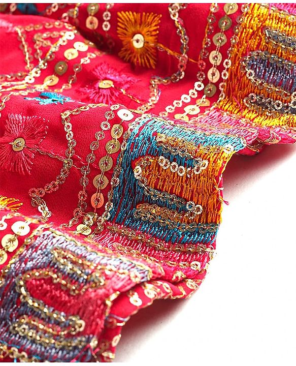 Babyhug Woven Three Fourth Sleeves Sequined Embroidered Kurti & Gharara Set with Dupatta - Fuschia