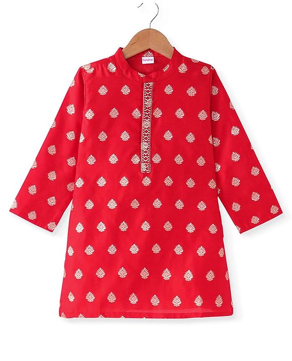 Babyhug Woven Full Sleeves Foil Printed Kurta Pyjama Set - Red