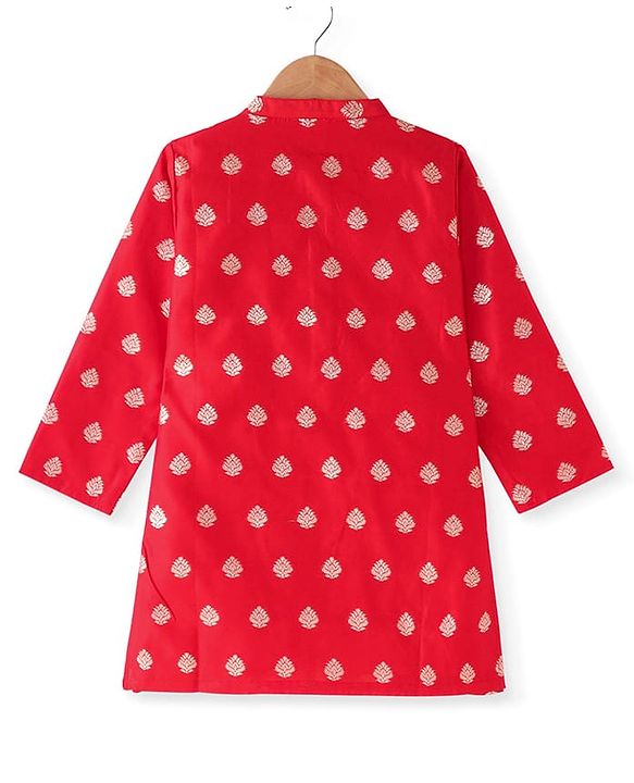 Babyhug Woven Full Sleeves Foil Printed Kurta Pyjama Set - Red