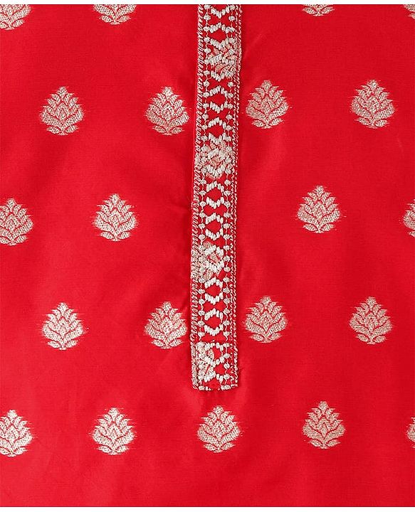 Babyhug Woven Full Sleeves Foil Printed Kurta Pyjama Set - Red