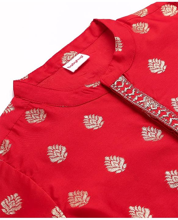 Babyhug Woven Full Sleeves Foil Printed Kurta Pyjama Set - Red
