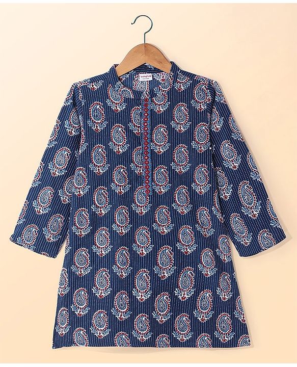 Babyhug Cambric Woven Full Sleeves Printed Kurta Pyjama Set - Blue