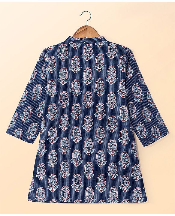 Babyhug Cambric Woven Full Sleeves Printed Kurta Pyjama Set - Blue