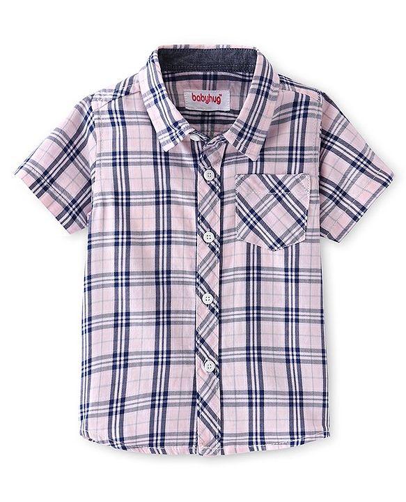 Babyhug Cotton Woven Half Sleeves Regular Collar Checkered Shirt - Pink