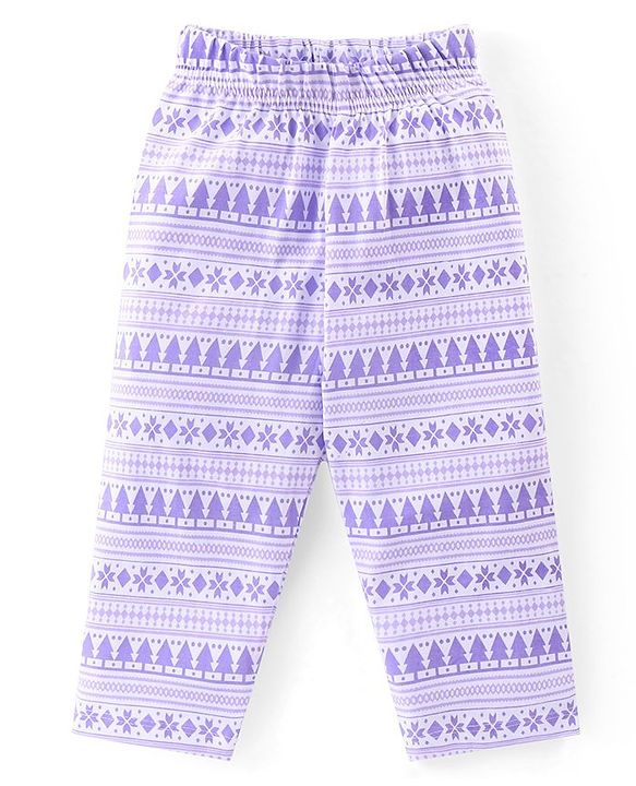 Babyhug Cotton Knit Full Sleeves Night Suit With Bear Print -Lavender
