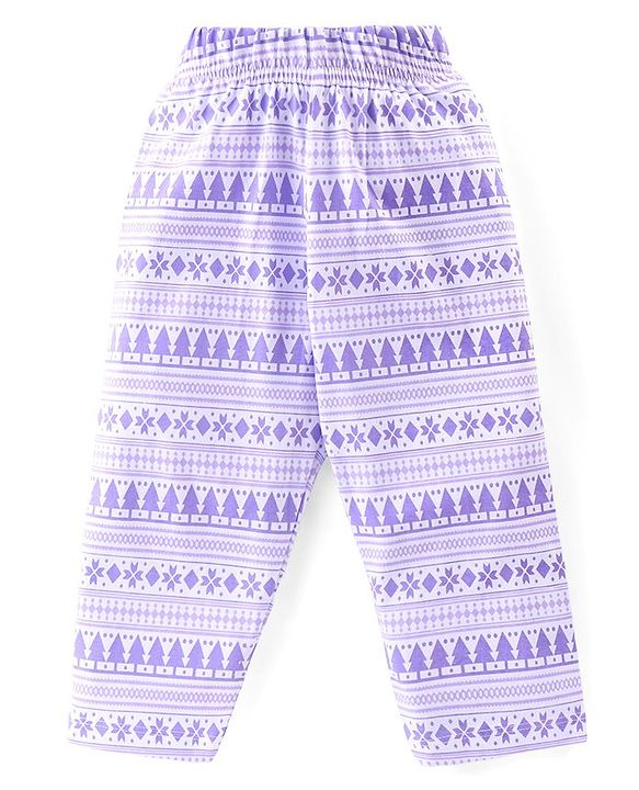 Babyhug Cotton Knit Full Sleeves Night Suit With Bear Print -Lavender