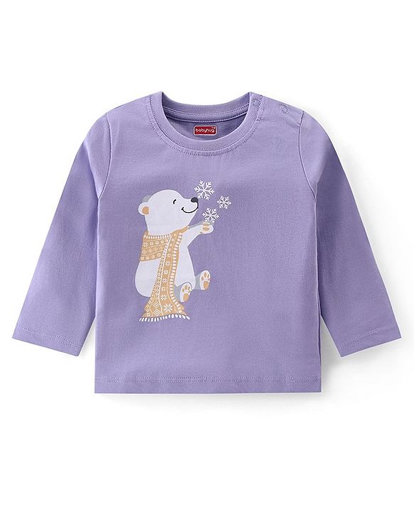 Babyhug Cotton Knit Full Sleeves Night Suit With Bear Print -Lavender
