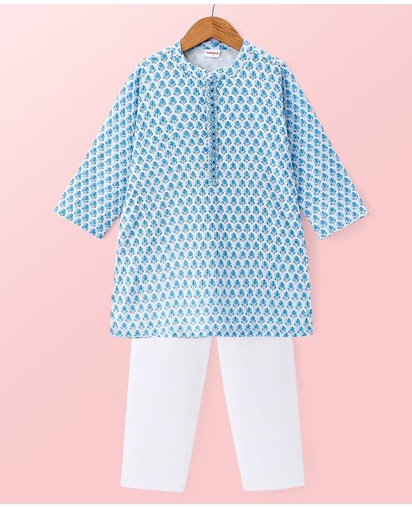 Babyhug Cambric Woven Full Sleeves Floral Printed Kurta Payjama - White