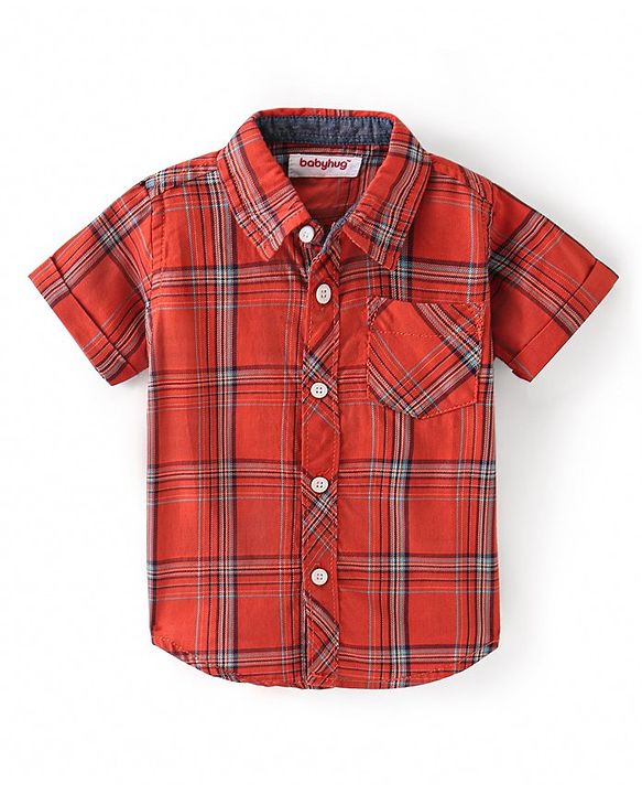 Babyhug Cotton Woven Half Sleeves Check Shirt - Red