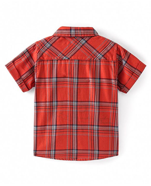 Babyhug Cotton Woven Half Sleeves Check Shirt - Red
