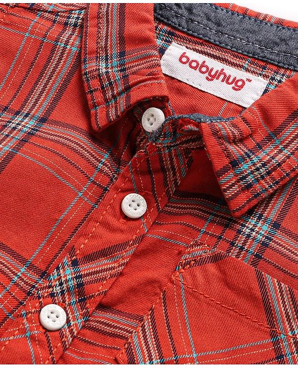 Babyhug Cotton Woven Half Sleeves Check Shirt - Red