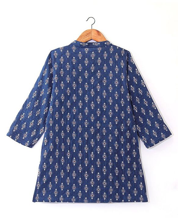 Babyhug Cambric Woven Full Sleeves Floral Printed Kurta Dhoti Set - Indigo
