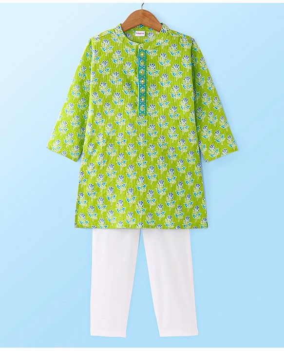 Babyhug Cambric Woven Kurta Pyjama Set Floral Print - Green