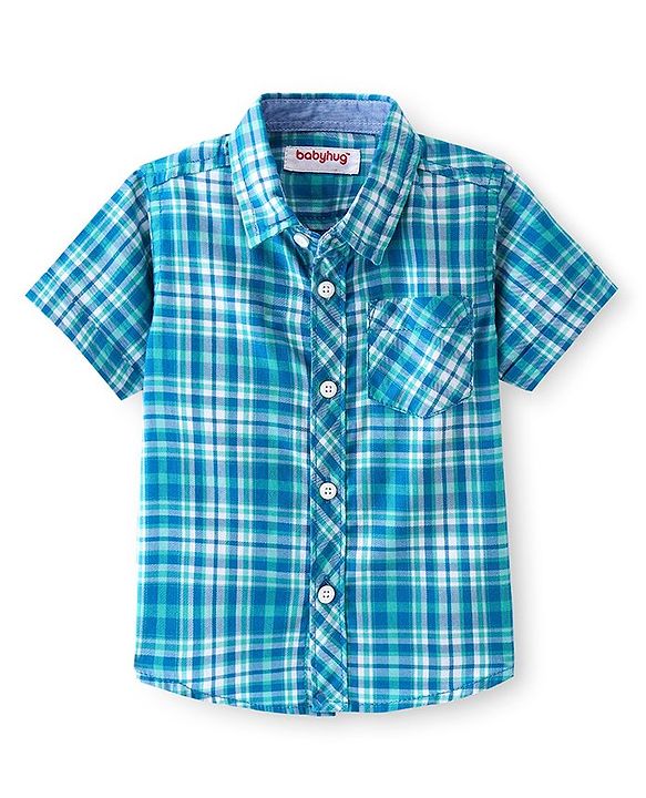 Babyhug Cotton Woven Half Sleeves Check Shirt - Green