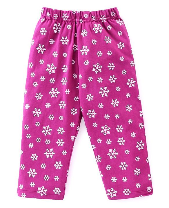 Babyhug Cotton Knit Full Sleeves Night Suit with Snow Bear & Flakes Print - Purple