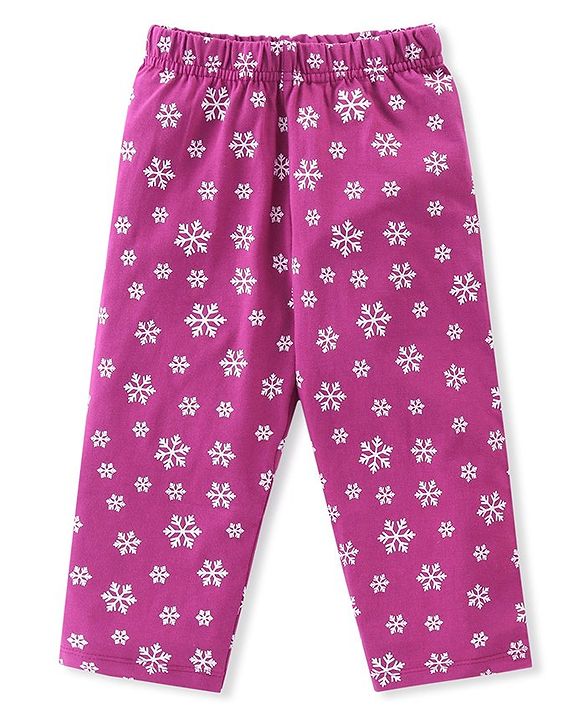 Babyhug Cotton Knit Full Sleeves Night Suit with Snow Bear & Flakes Print - Purple