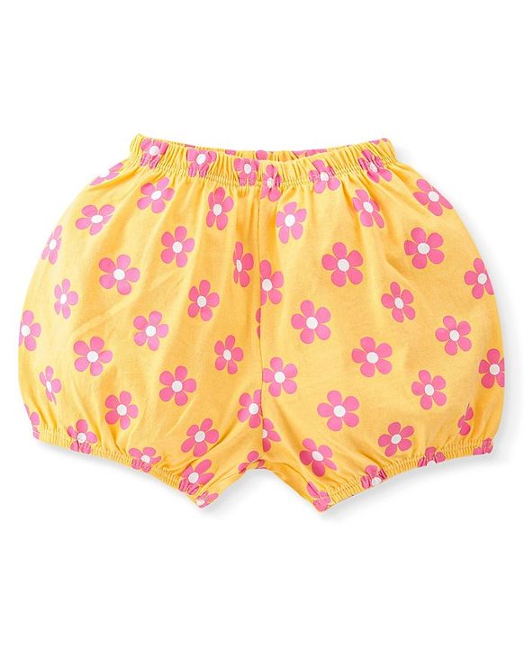 Babyhug 100% Cotton Knit Bloomers Polka Dots & Floral Print Pack of 3 - Pink Yellow & Blue