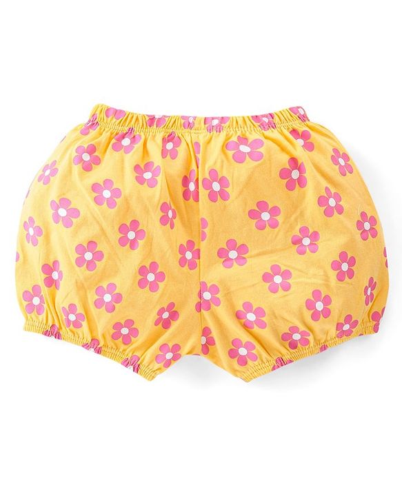 Babyhug 100% Cotton Knit Bloomers Polka Dots & Floral Print Pack of 3 - Pink Yellow & Blue