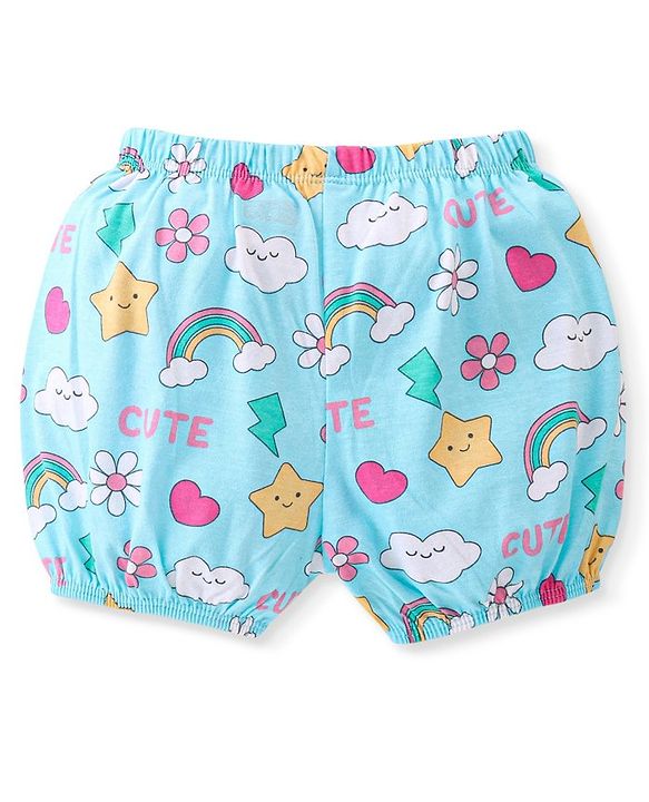 Babyhug 100% Cotton Knit Bloomers Polka Dots & Floral Print Pack of 3 - Pink Yellow & Blue