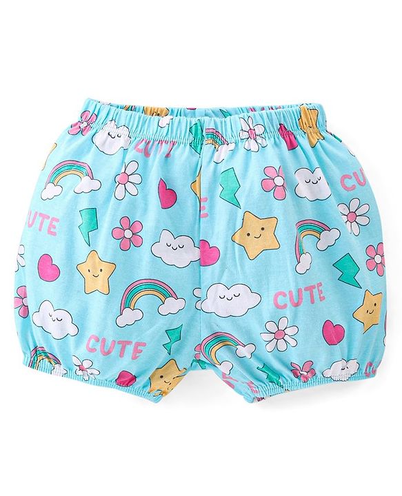 Babyhug 100% Cotton Knit Bloomers Polka Dots & Floral Print Pack of 3 - Pink Yellow & Blue