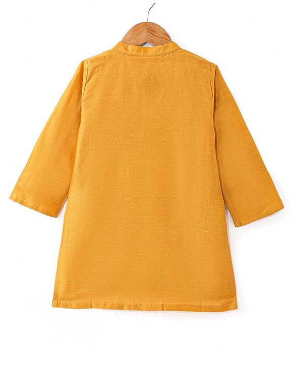 Babyhug Woven Full Sleeves Solid Colour Kurta Pyjama Set with Sequined Embroidered Nehru  Jacket - Mustard