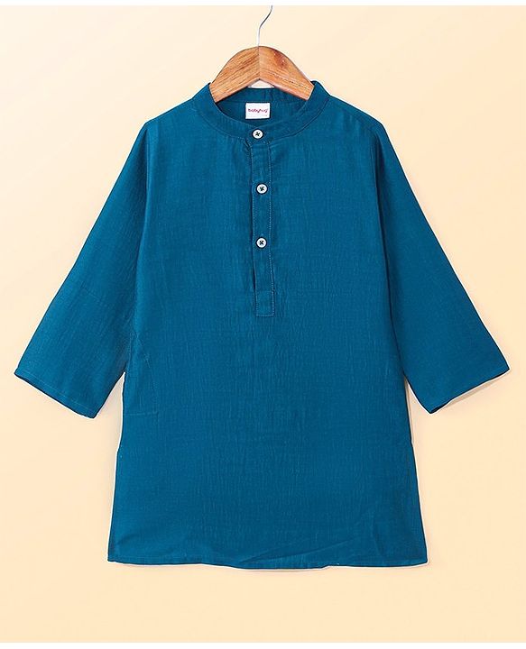 Babyhug Woven Full Sleeves Solid Colour Kurta Pyjama Set with Sequined Embroidered Nehru Jacket - Teal Blue