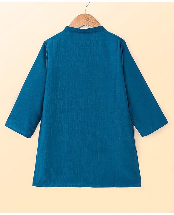 Babyhug Woven Full Sleeves Solid Colour Kurta Pyjama Set with Sequined Embroidered Nehru Jacket - Teal Blue