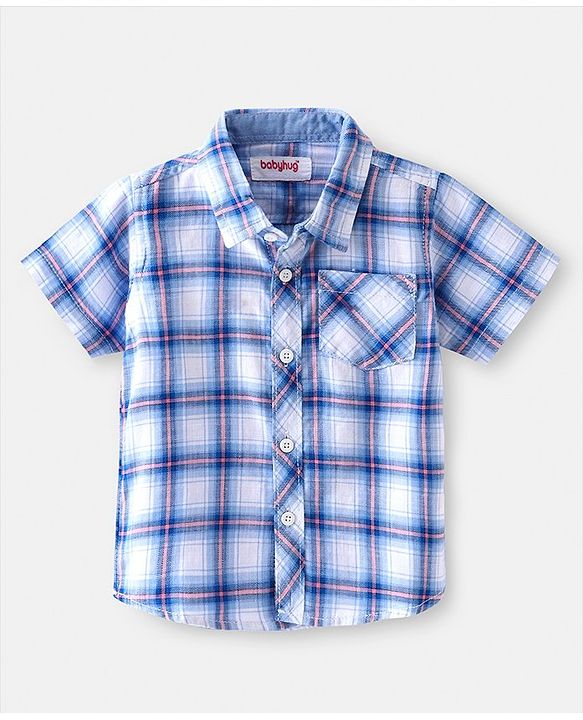 Babyhug Cotton Woven Half Sleeves Regular Collar Checkered Shirt - Blue