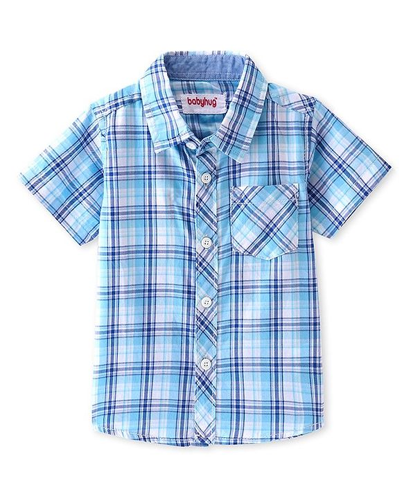 Babyhug Cotton Woven Half Sleeves Regular Collar Checkered Shirt - Blue