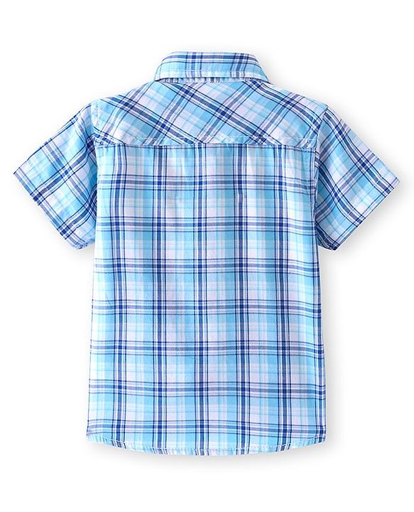 Babyhug Cotton Woven Half Sleeves Regular Collar Checkered Shirt - Blue