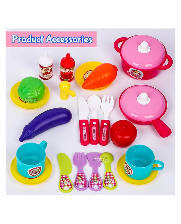 Fiddlerz Kitchen Set for Kids Girls Big Cooking Set Light Sound