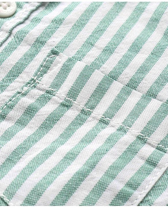 Babyhug Cotton Woven Half Sleeves Mandarin Collar Striped Shirt - Green