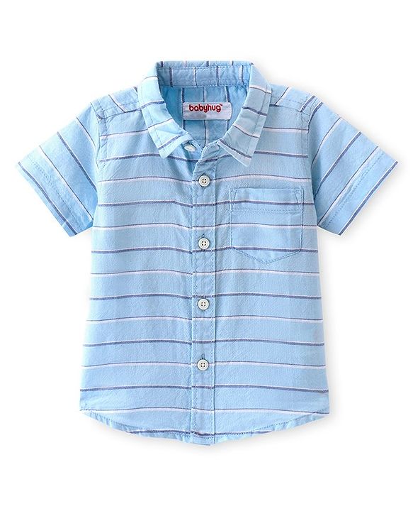 Babyhug Cotton Woven Half Sleeves Regular Collar Striped Shirt - Blue
